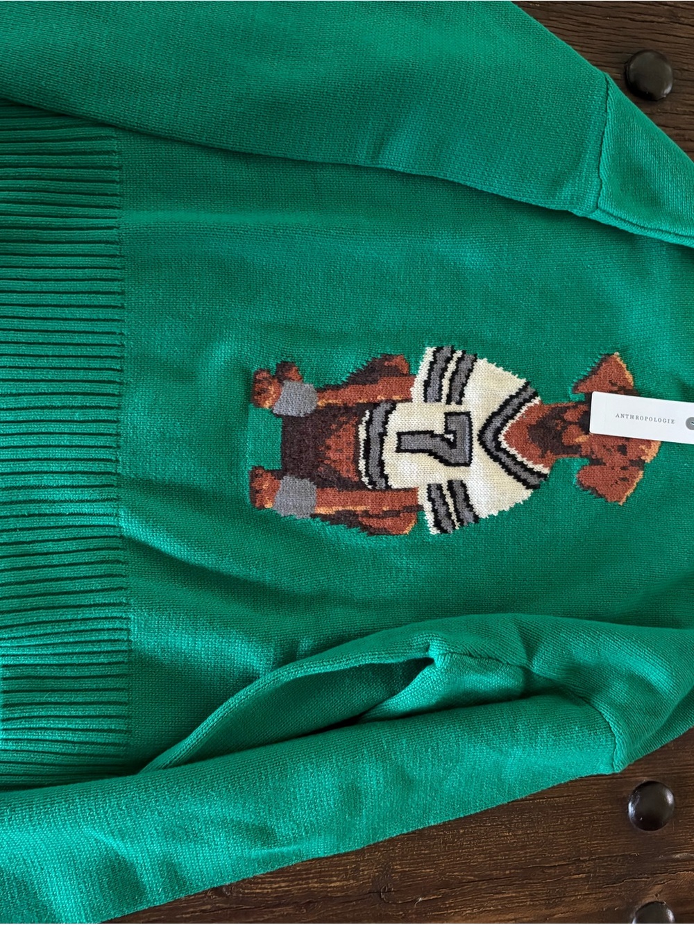 Anthropologie Emerald Green Dog Intarsia Crewneck Sweater - Picture 2 of 4
